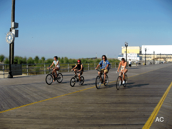 Bike riding on the  Atlantic City Boardwalk